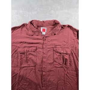Vtg Color Works Shirt 3XLT Mens Red Button Up Long Sleeve Rayon Camp *Read‎